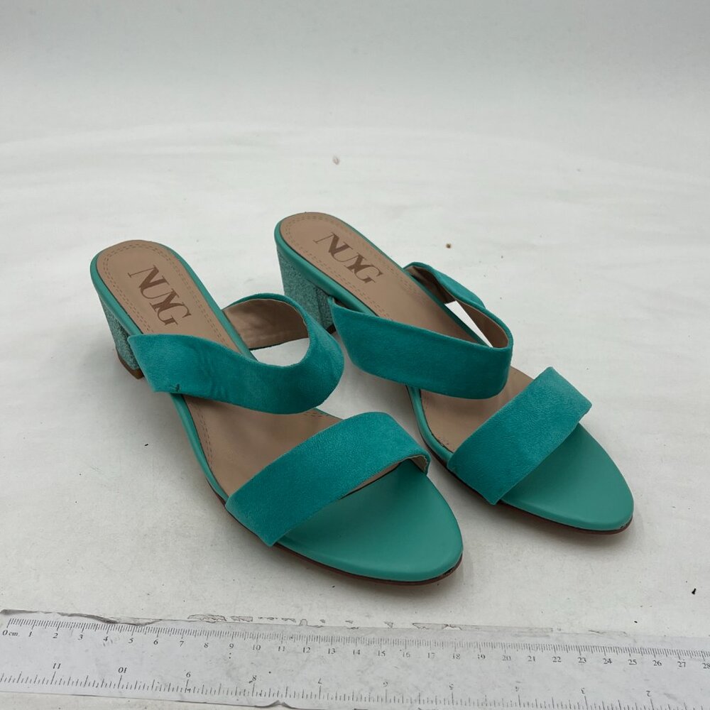 Light Blue Open Toe Low Chunky Heel Slides Mules … - image 2